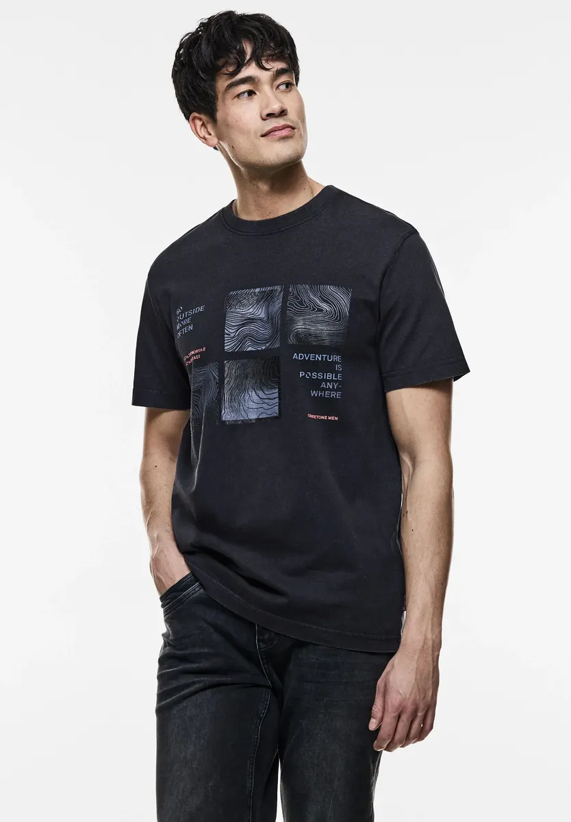 

STREET ONE МУЖСКАЯ рубашка с круглым вырезом и графическим дизайном Street One Men, синий