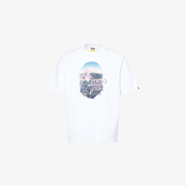 

Футболка из хлопкового джерси с принтом Cityscape ape head A Bathing Ape, белый