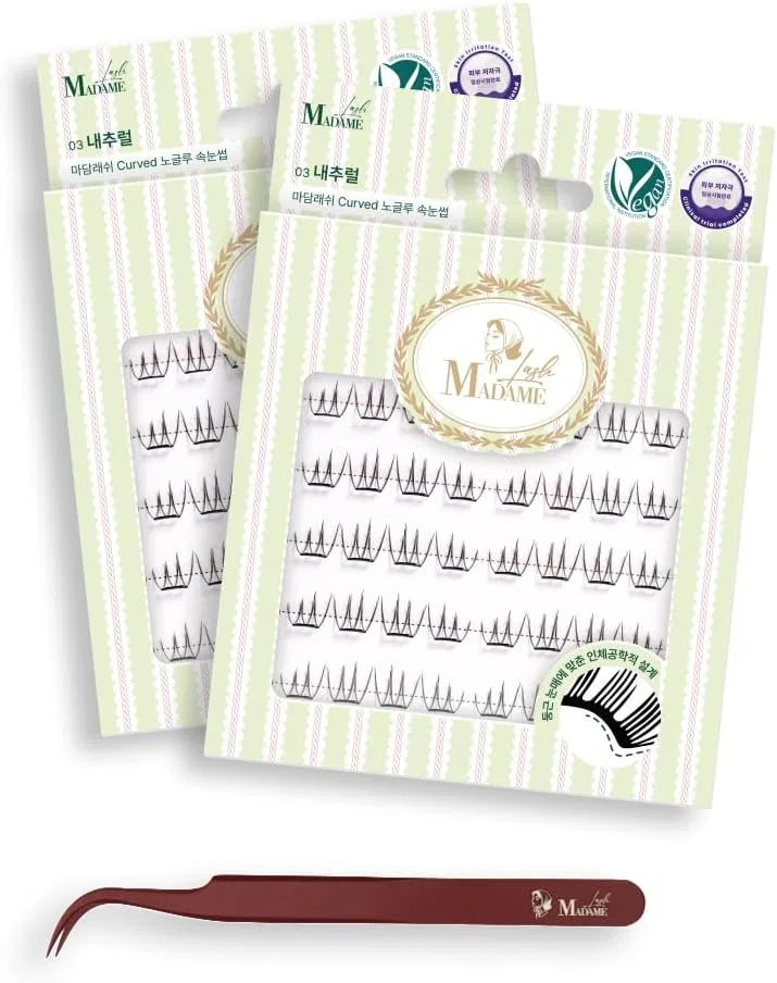 Накладные ресницы Noguu Vegan Cluster, набор 2 пары + пинцет, натуральные, MADAME LASH