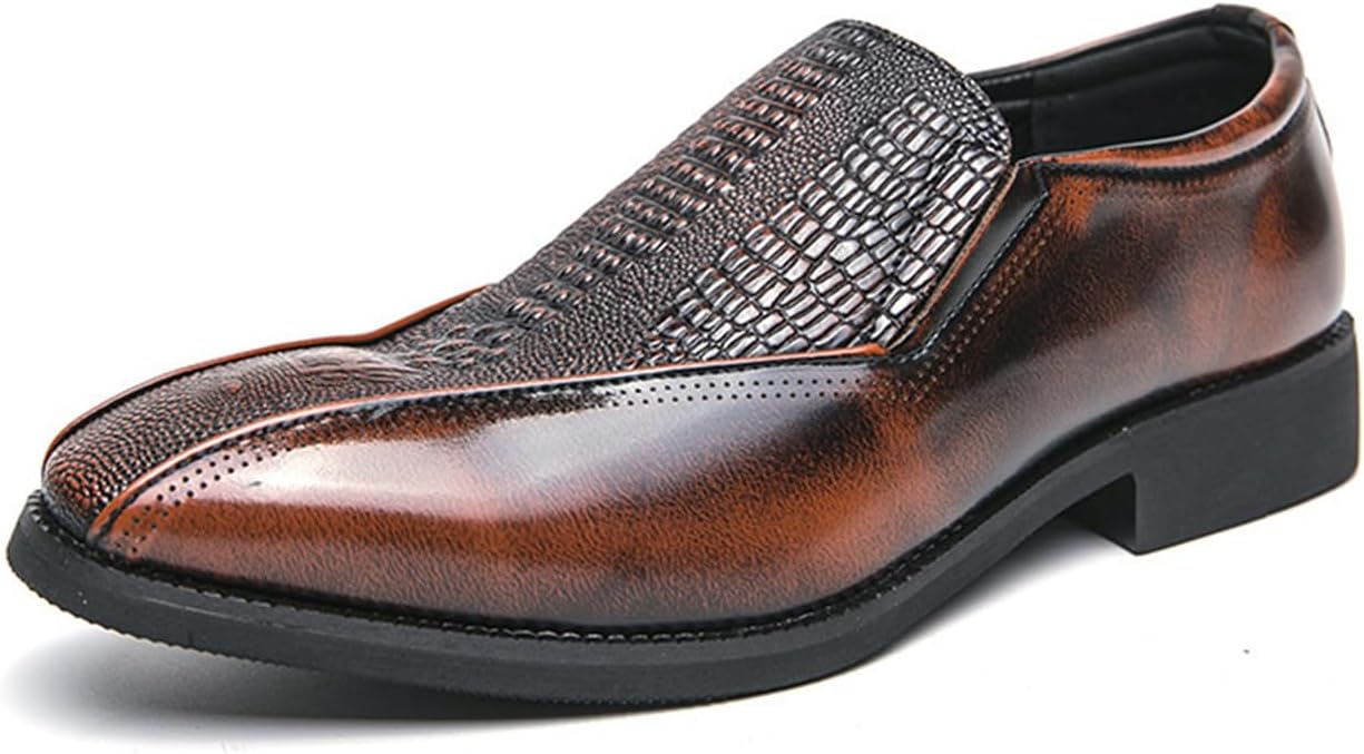

Мужские винтажные оксфорды из кожи с принтом, заостренный носок, комфортные, с противоскользящей толстой подошвой, лоферы для классической офисной работы и деловой обуви Neuugo, коричневый