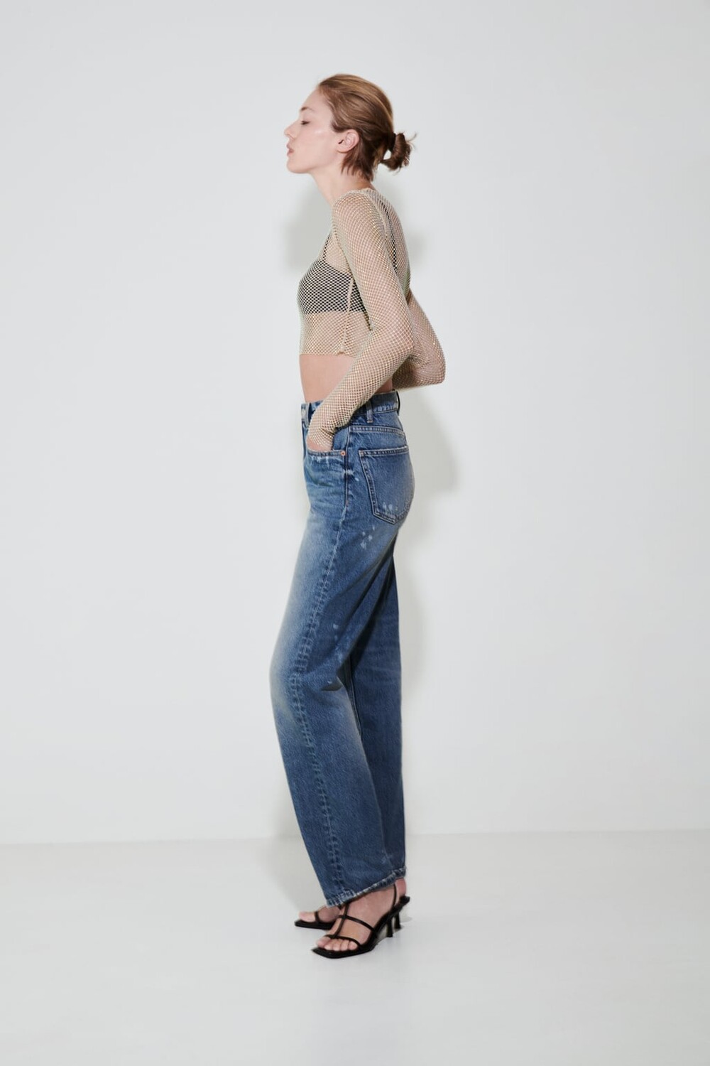 Укороченный топ из сетчатого источника ZARA, золотой — фото 3
