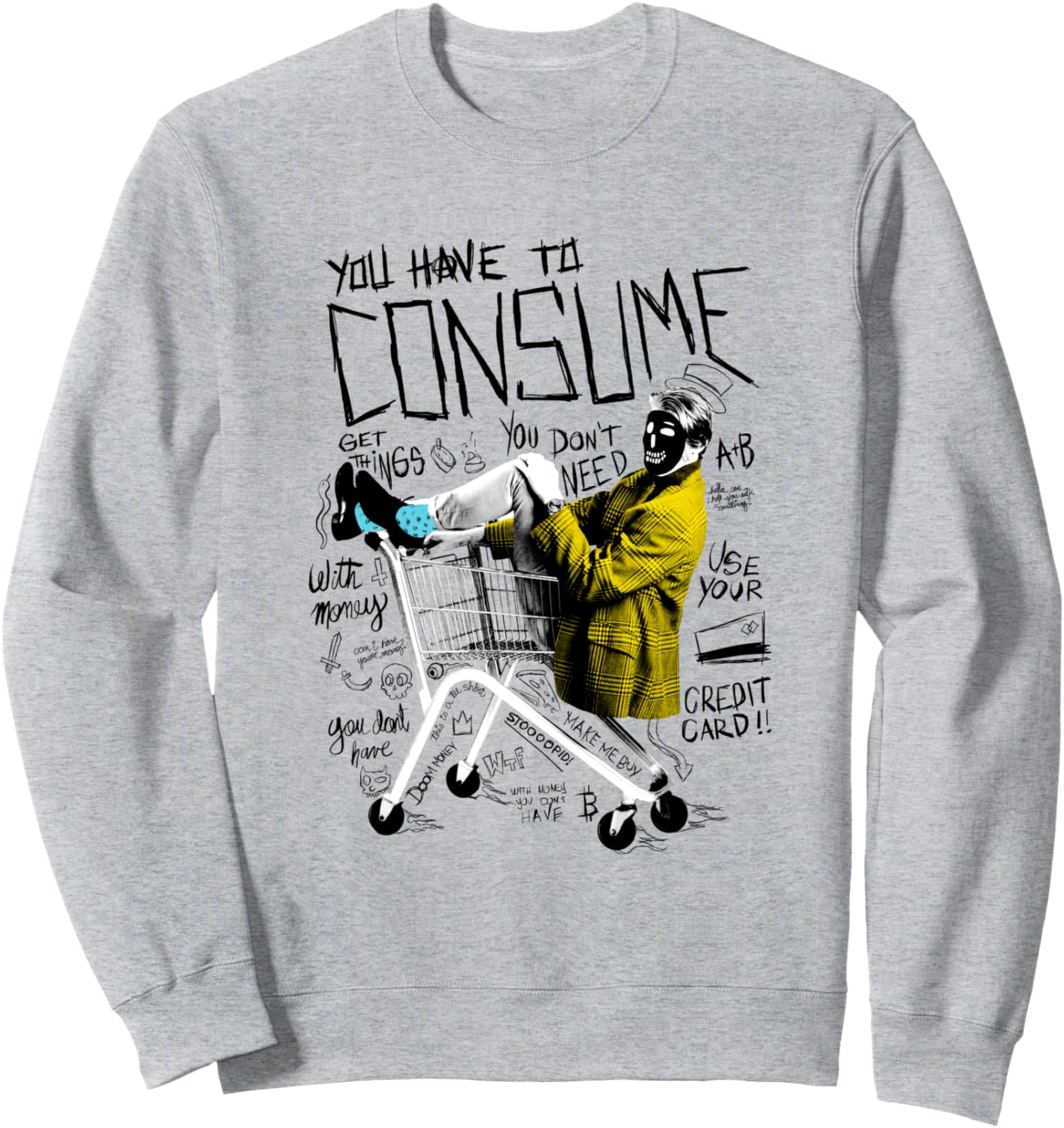 

Толстовка с панк-анархистским мотивом и потребительской тематикой Punk Anarchist Anarchy Designs By Drosoman, серый