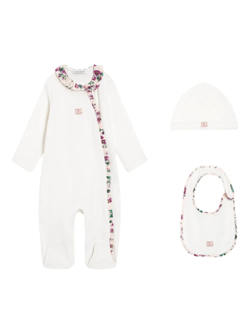 Комплект для новорожденного с оборками и цветочным принтом Dolce & Gabbana Kids, белый — фото 3
