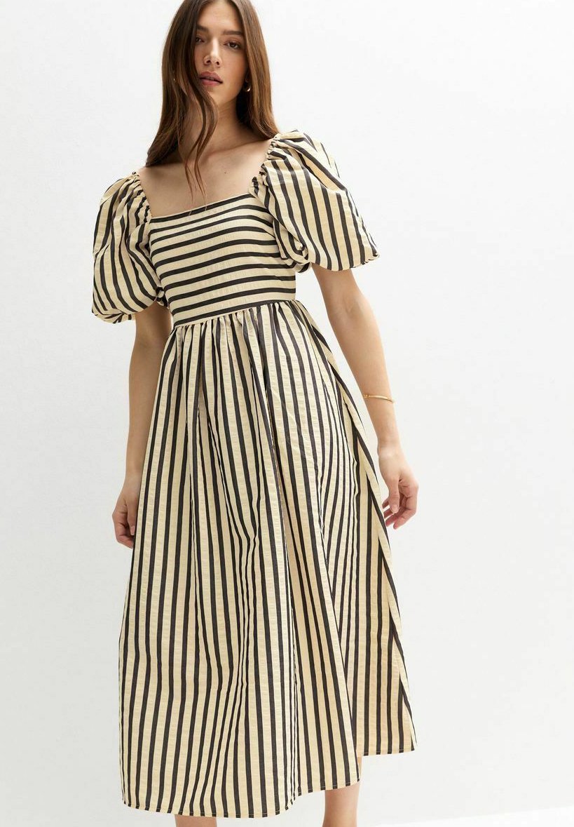 

Повседневное платье STRIPED PUFFED SLEEVE MIDI New Look, кремовый