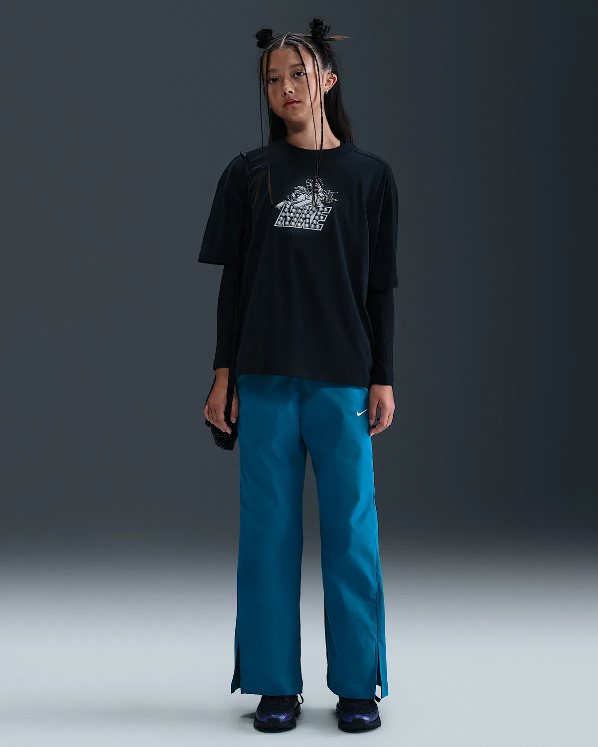 Детские (для девочек) широкие штаны Nike Sportswear, Green Abyss/White