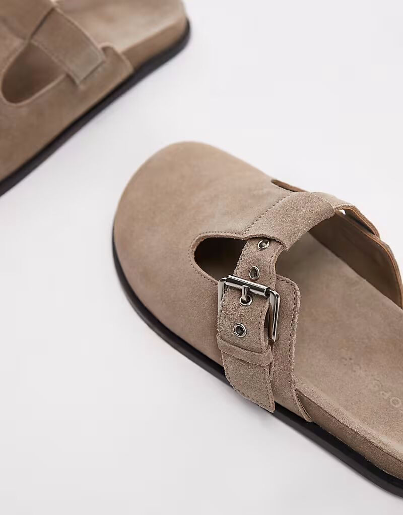 Сабо Topshop Annie из натуральной кожи с пряжкой из серо-коричневой замши — фото 3