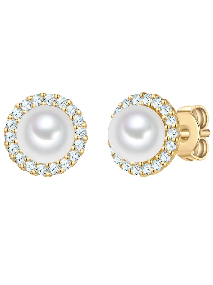 

Rafaela Donata Серьги из стерлингового серебра с кубическим цирконием и жемчужиной в оправе из желтого золота