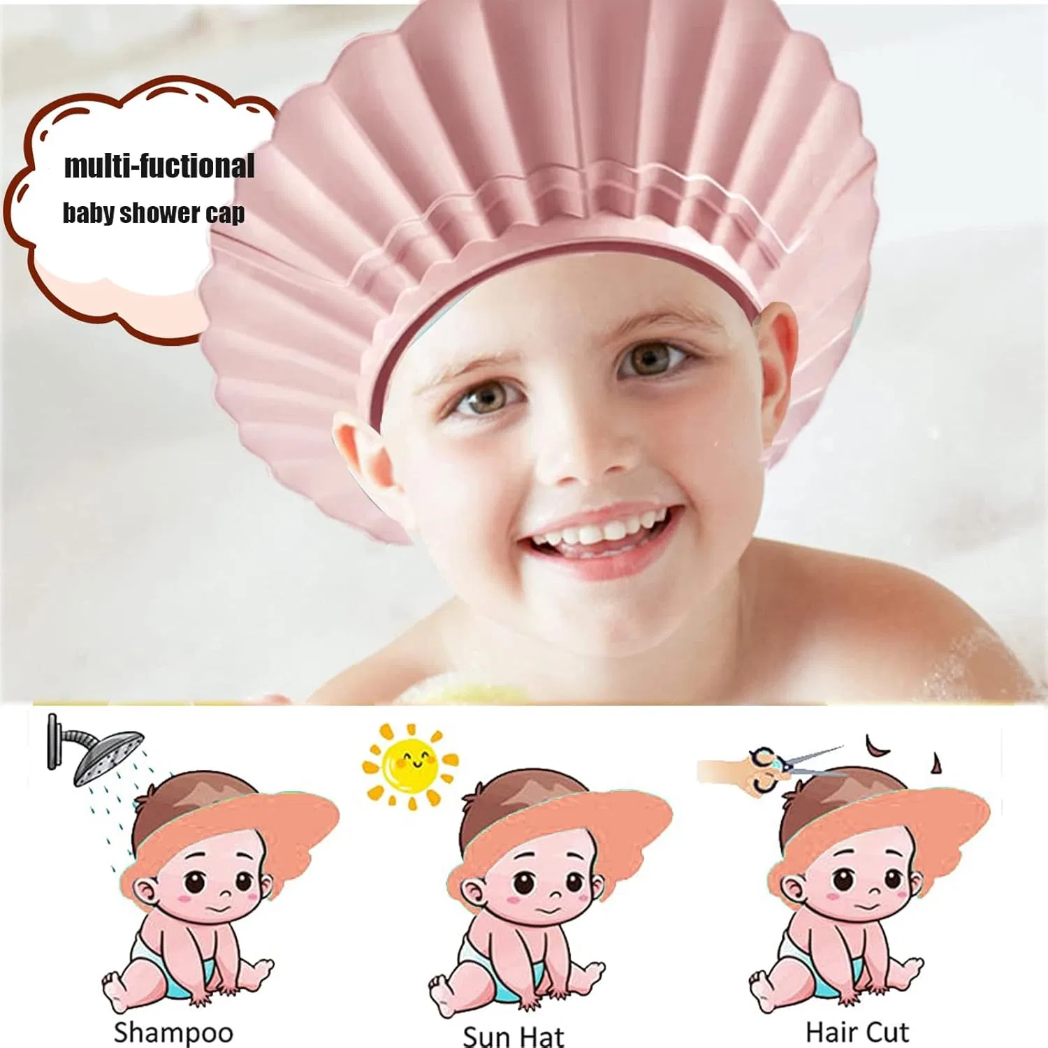 Детская шапочка для душа в форме ракушки Kamhbe, Shell Pink — фото 2
