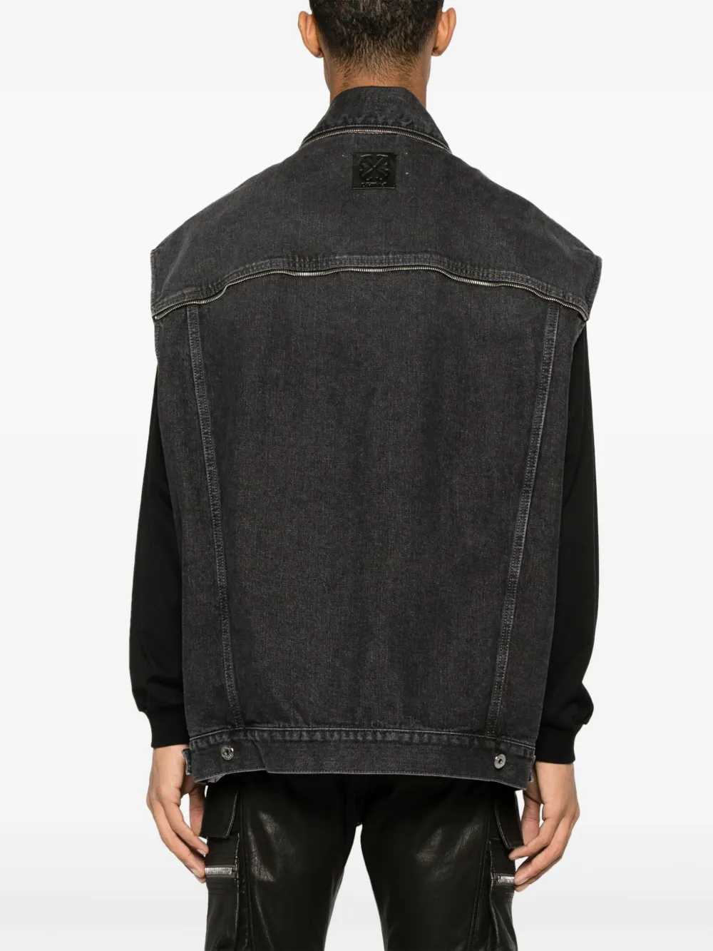 Джинсовый жилет с логотипом и молниями OFF-WHITE, серый — фото 4