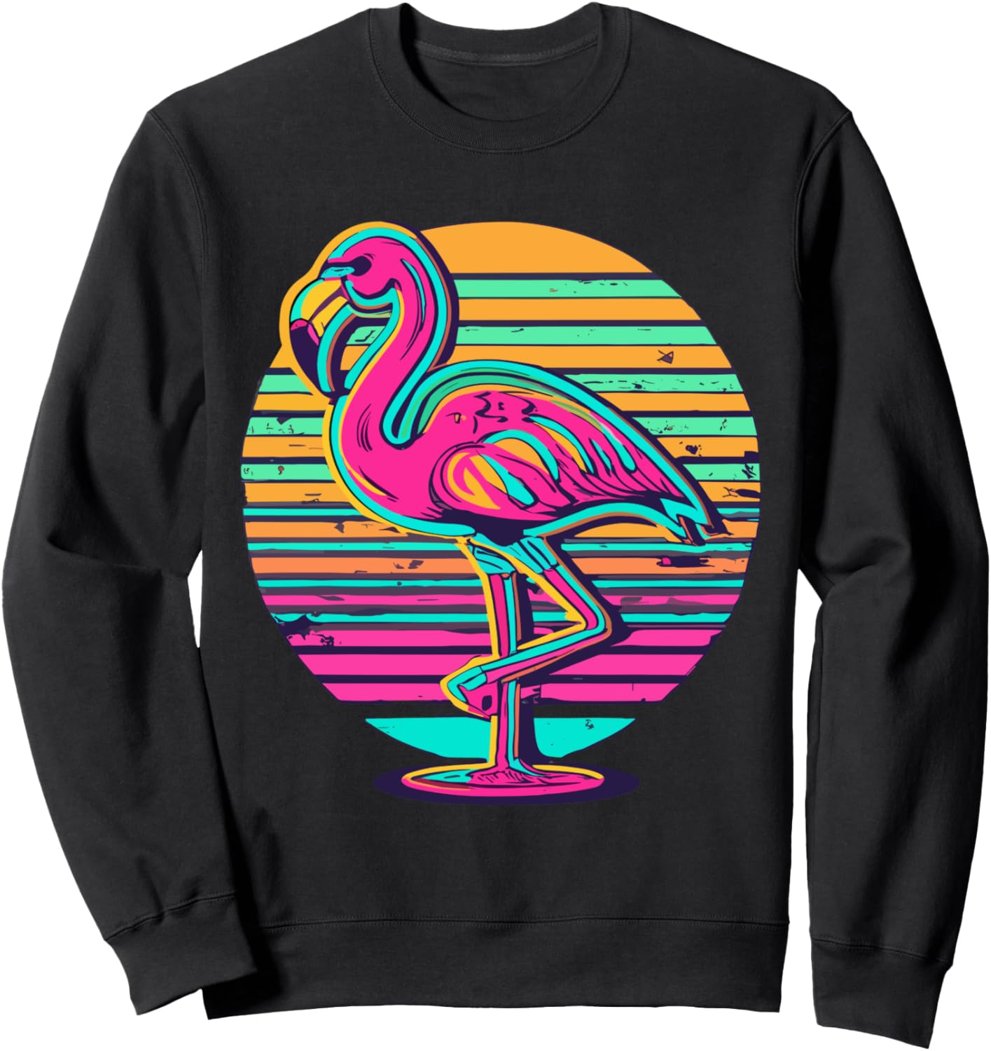 

Толстовка в стиле ретро с изображением фламинго и пейзажа 80-х годов Flamingo Retro Sunset Co., черный