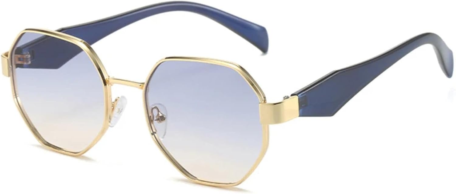 

Ретро солнцезащитные очки для женщин, модные солнцезащитные очки в многоугольной металлической оправе для мужчин, роскошные декоративные солнцезащитные очки с защитой от УФ-излучения UV400 TVTBBVV, Blue Yellow