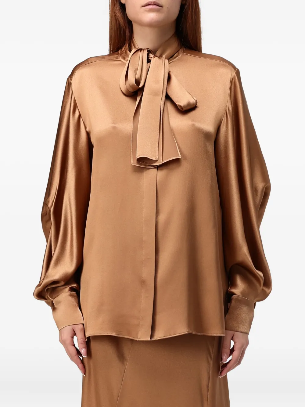 

Топ с длинными рукавами и галстуком на шее Alberta Ferretti, коричневый