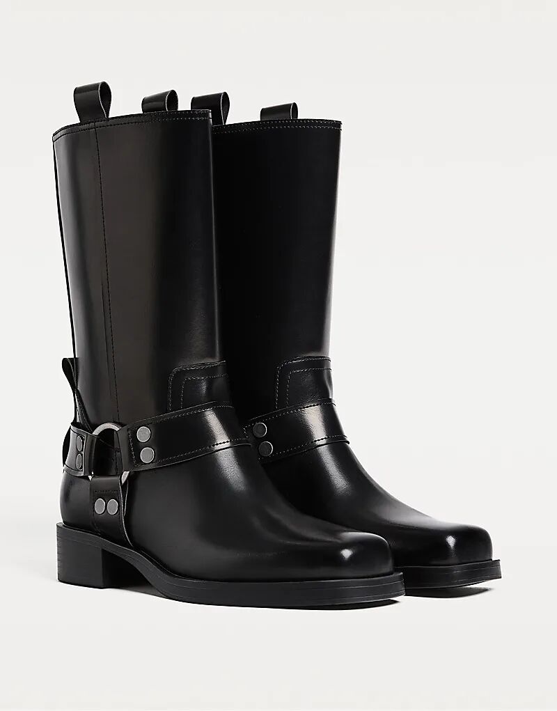 Ботильоны Stradivarius Flat biker с пряжками черного цвета