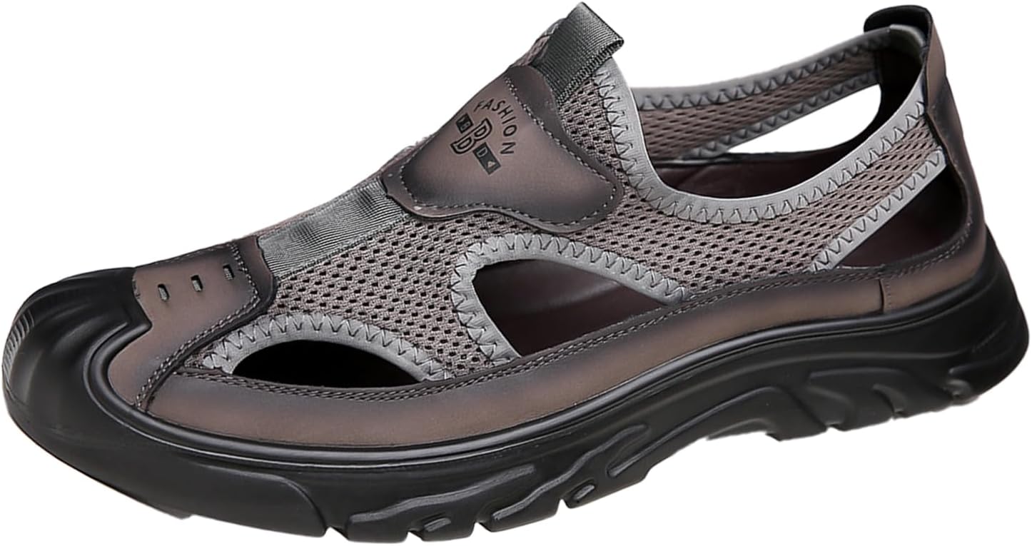 

Мужские повседневные сандалии с закрытым носком и вырезами для пляжа, дышащие с сеткой, с легким надеванием, для походов и прогулок по воде, легкая летняя обувь для активного отдыха на улице Etoryoox, серый