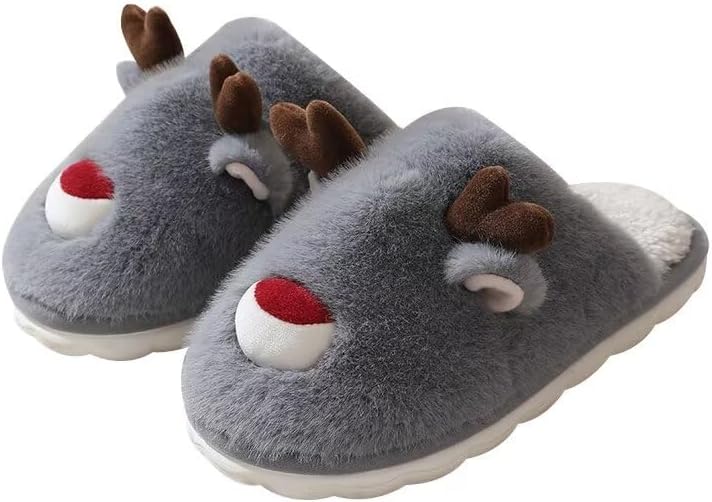 

Домашние хлопковые тапочки Zonkacen для мужчин и женщин с изображением мультяшного животного лося, для зимы и прогулок по дому, серый