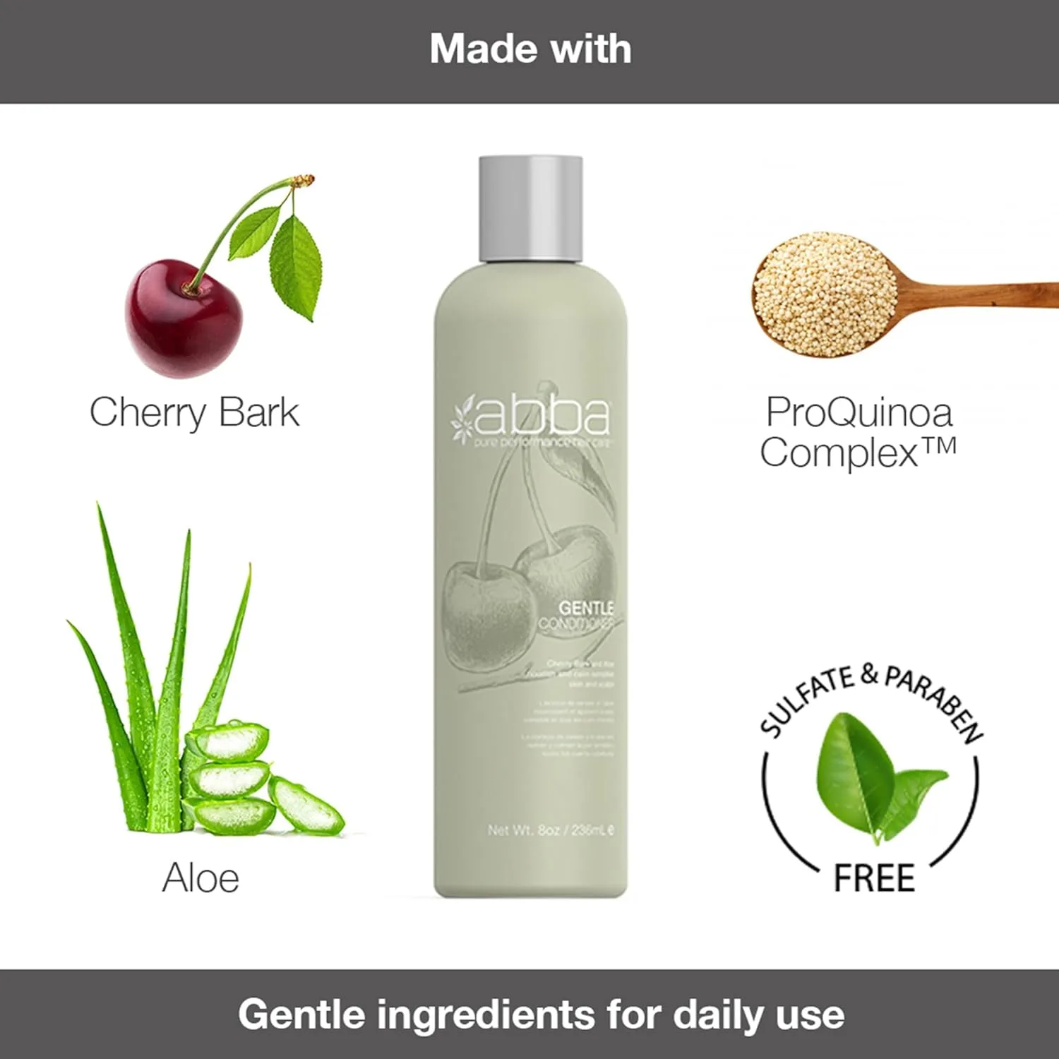 ABBA - Набор из двух успокаивающих и питательных шампуня и кондиционера Pure Gentle с ароматом коры вишни и алоэ вера, по 950 мл каждый. — фото 3
