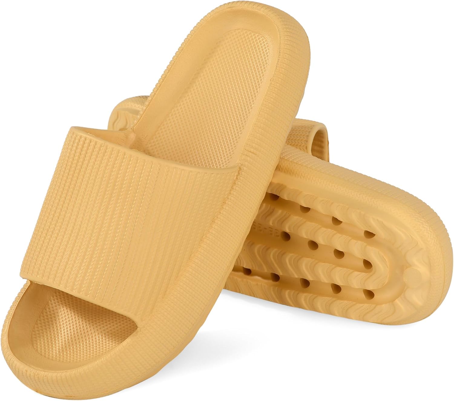 

MKP COLLECTION Унисекс шлепанцы Cloud с ультрадляной подошвой и 3D противоскользящим рисунком - быстро сохнущие банные сандалии для душа, бассейна и спортзала, легкие домашние тапочки-подушки для женщин и мужчин, желтый