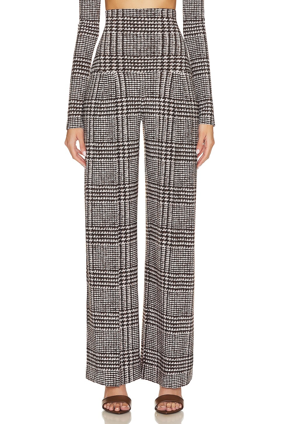 

Брюки Norma Kamali High Waist Pleat, цвет Chocolate Glenn Plaid Tweed