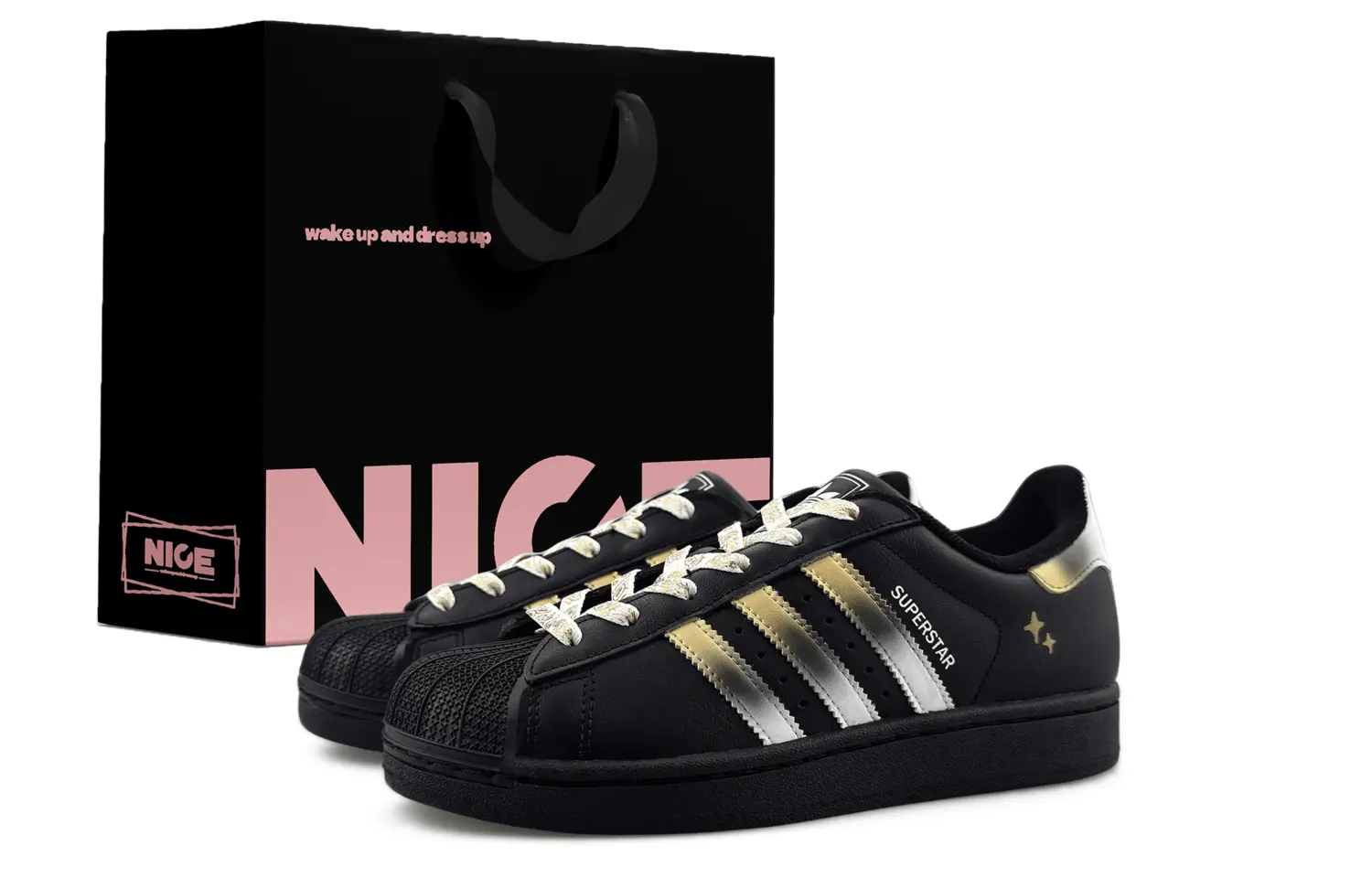 

Adidas Originals Superstar 2 устойчивые к истиранию низкие детские скейтбординг кроссовки black gold для подростков