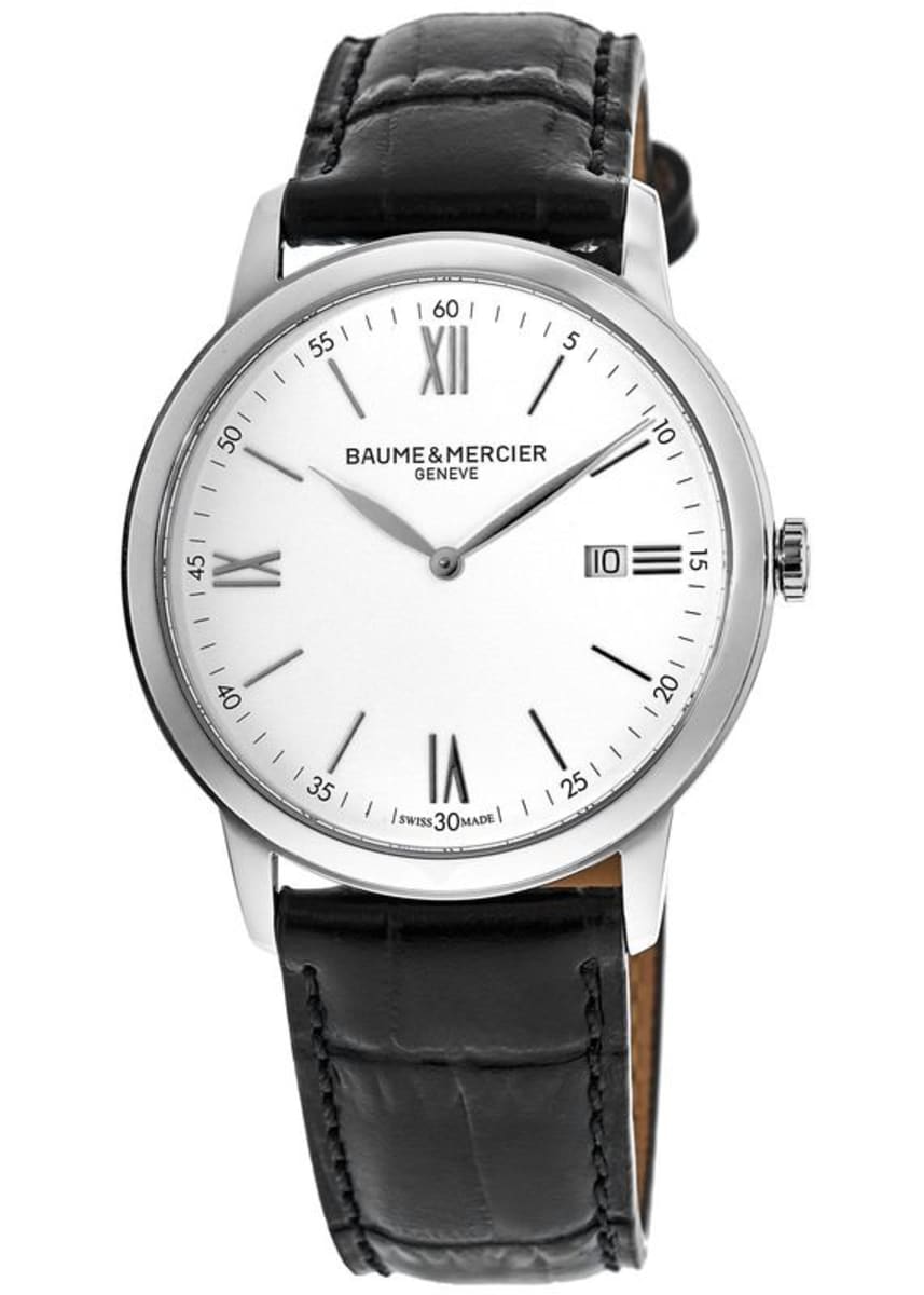 

Baume & Mercier Classima кварцевые мужские часы с белым циферблатом и кожаным ремешком 10323