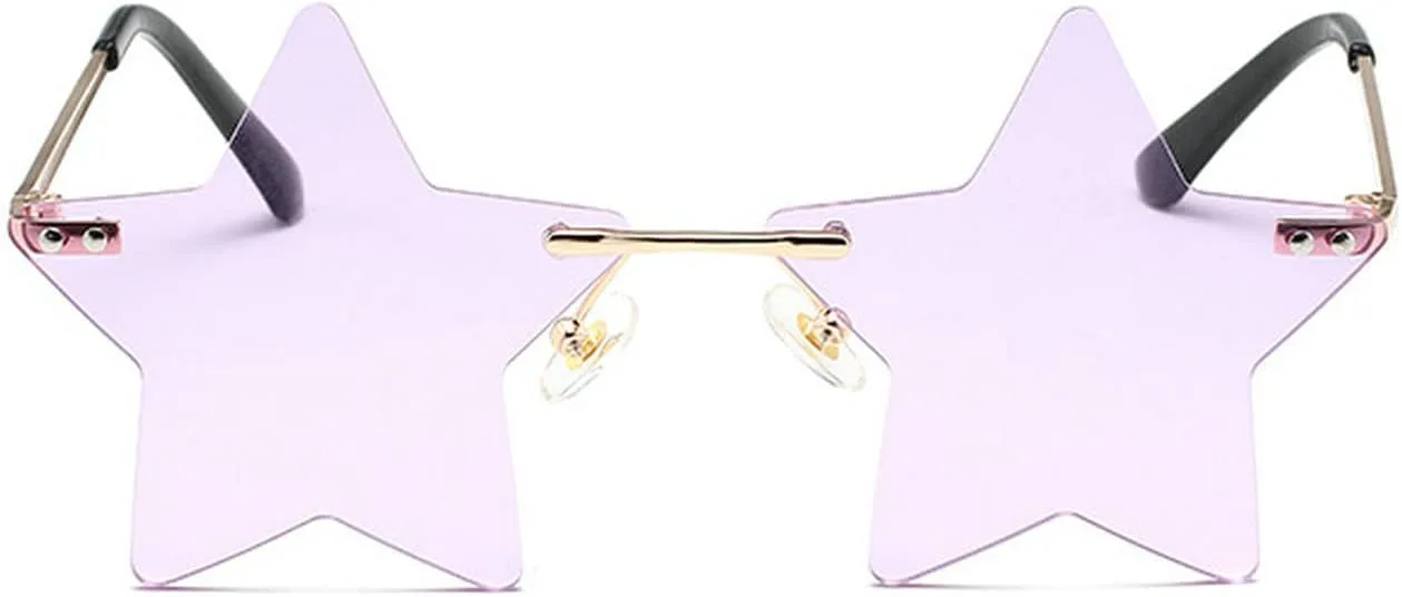 

Женские солнцезащитные очки без оправы 2021 года, модные пятизвездочные солнцезащитные очки для мужчин, очки с пентаграммой, прозрачные линзы COTIA, Purple