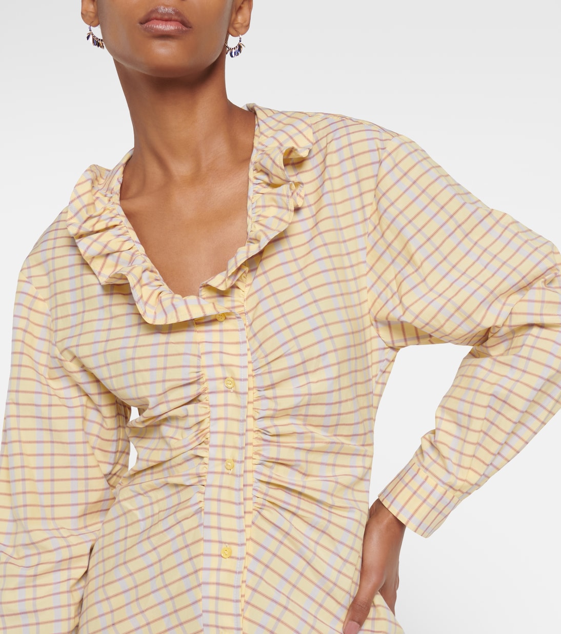 Мини-платье из хлопка и шелка в коралловую клетку Isabel Marant, Light Yellow — фото 4
