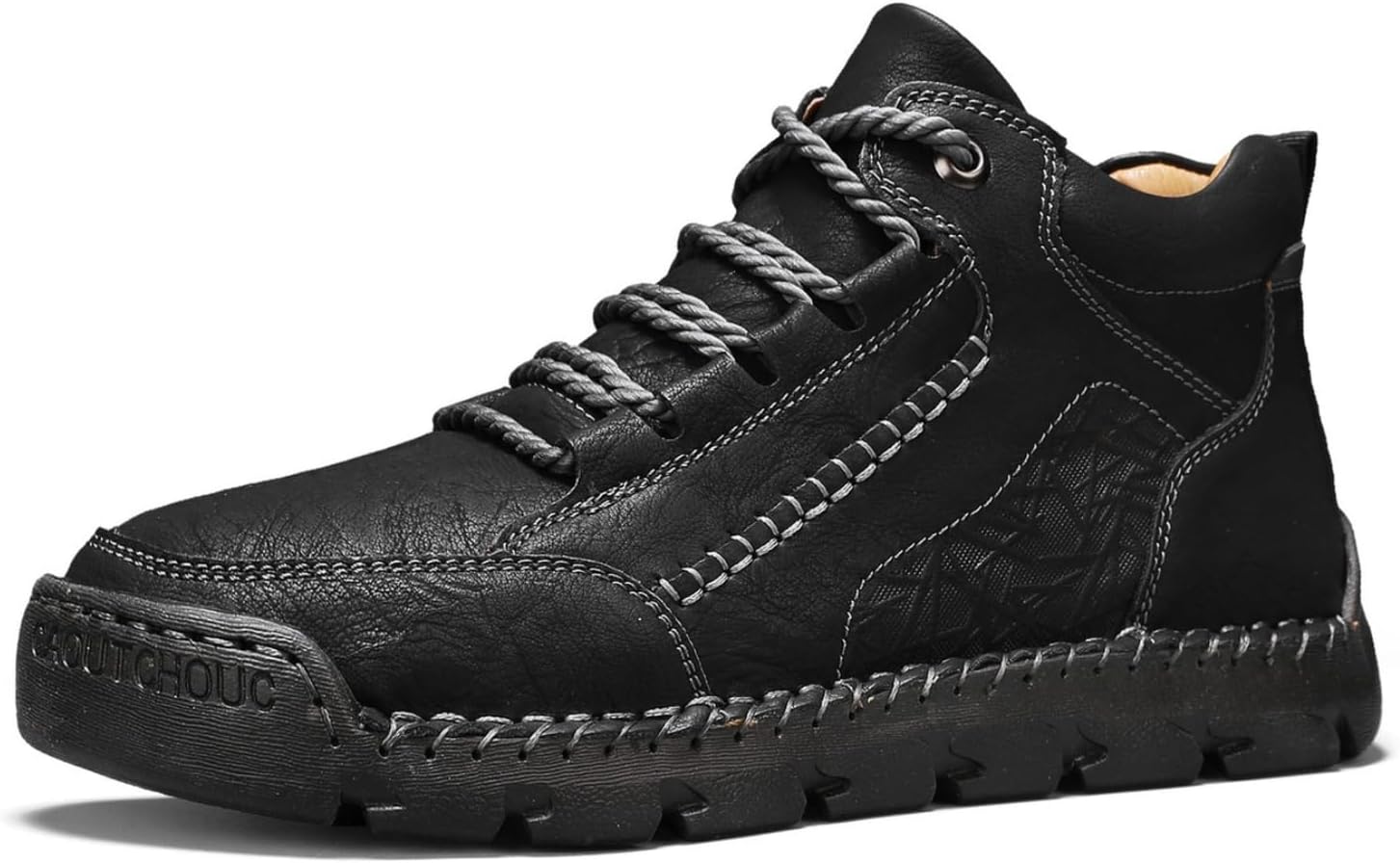 

Мужские оксфорды с массивной подошвой, ретро ботинки для улицы с противоскользящей резиновой подошвой, удобные повседневные кожаные ботинки до щиколотки для мужчин Azttoztto, черный