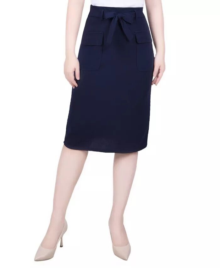 

Узкая креповая юбка Petite с поясом и поясом NY Collection, синий