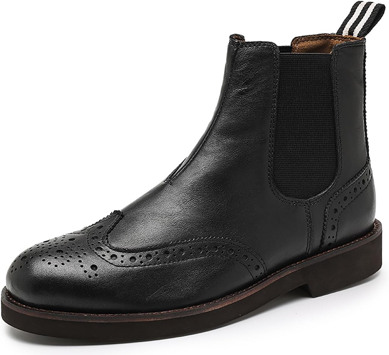 

Мужские ботинки Santimon Chelsea, повседневные и деловые, из натуральной кожи, ручной работы, с декоративной перфорацией, модные формальные ботинки до щиколотки, черный