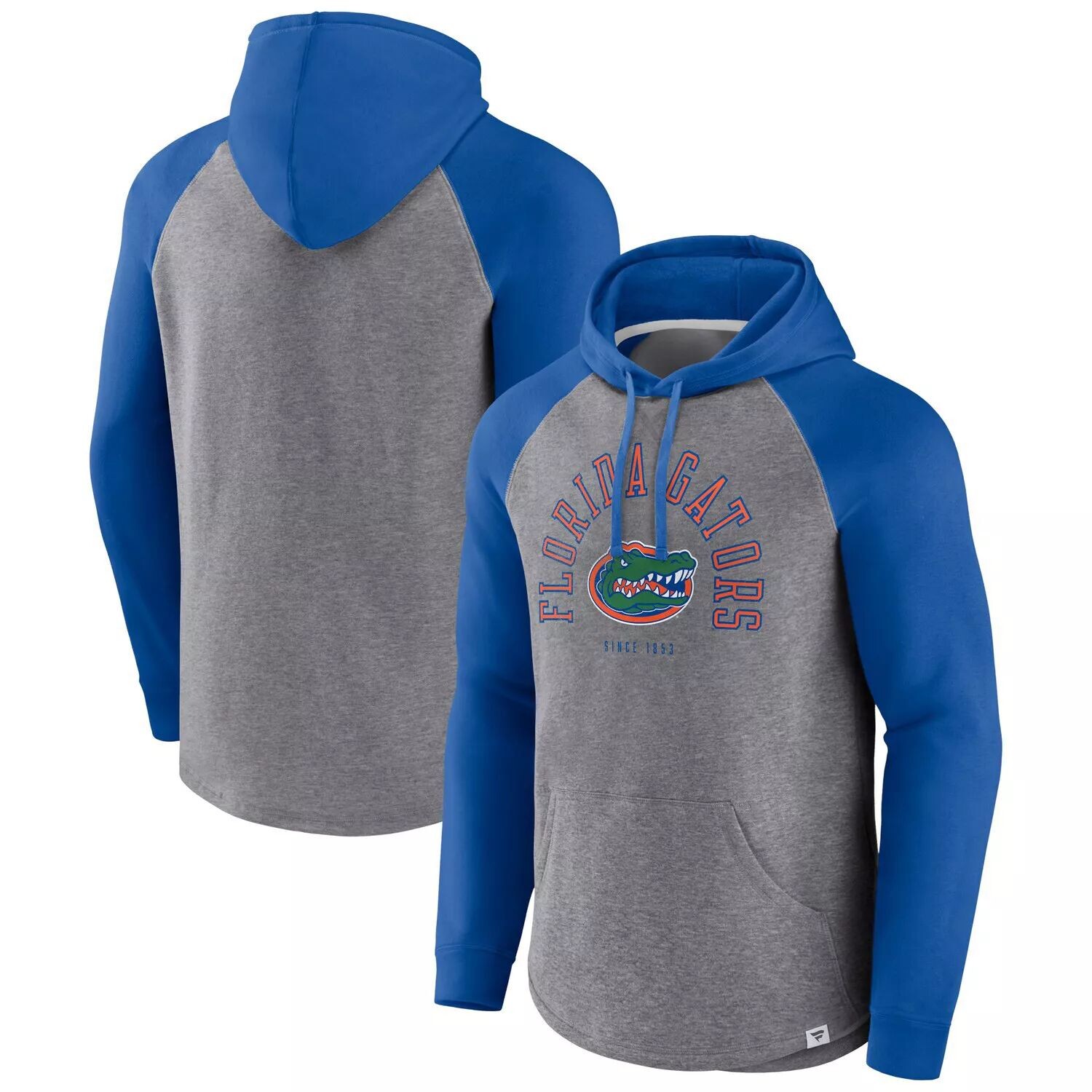 

Мужской фирменный пуловер с капюшоном реглан Royal/Heather Grey Florida Gators Fanatics