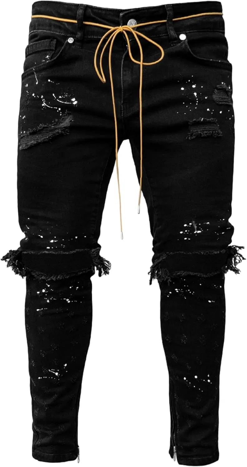 Джинсы скинни, рваные, Regular Fit, Black