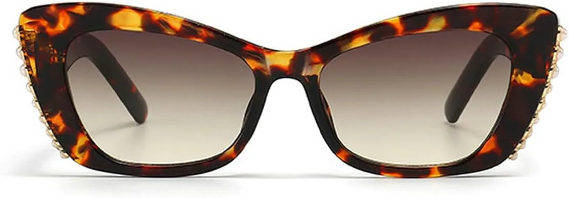 

Модные жемчужные солнцезащитные очки для женщин, винтажные милые солнцезащитные очки для мужчин, панк-солнцезащитные очки с бриллиантами Melrose, Leopard