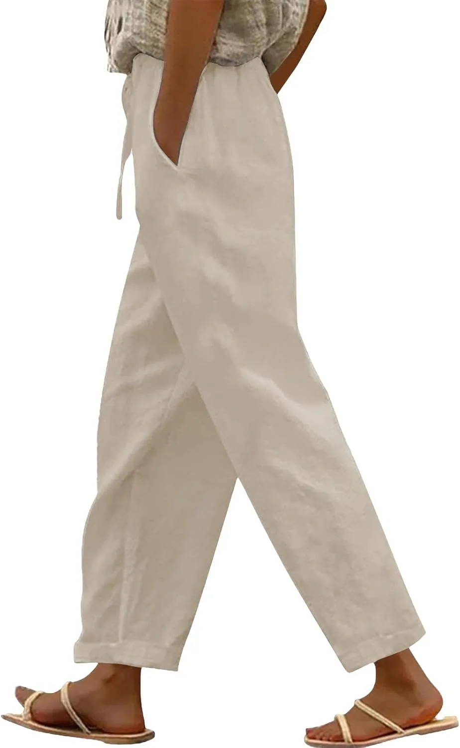 

Льняные брюки для женщин с эластичным поясом Plus Size Straight Leg