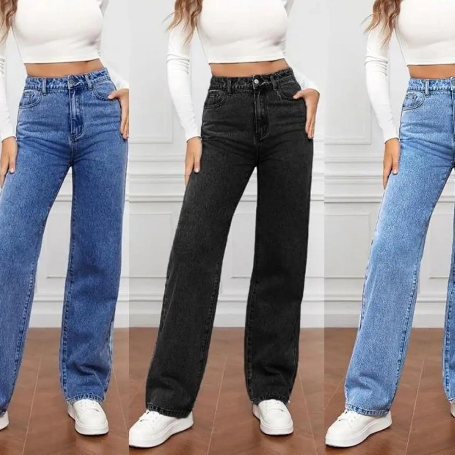Женские джинсы с высокой талией и прямыми штанинами Slim Fit — фото 2