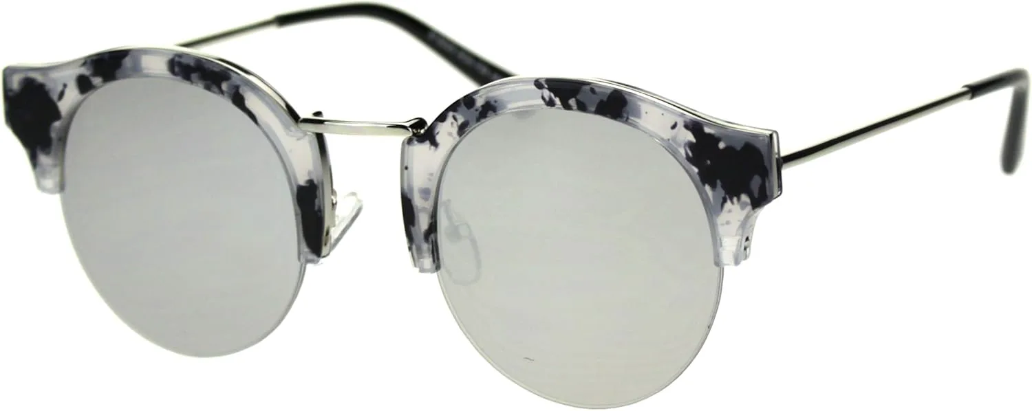 

Женские солнцезащитные очки в винтажном стиле с зеркальными поляризованными линзами, полуроговой оправой и круглыми линзами SA106, White Marble Silver Mirror