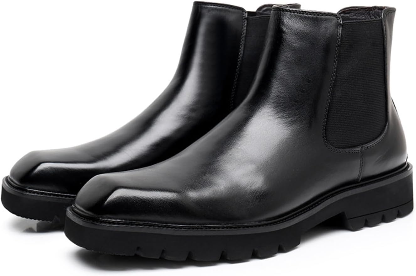 

Мужские ботинки Santimon Chelsea из натуральной кожи с квадратным носком, на щиколотку, для вечеринок, свадеб, модные, деловые черные ботинки для мужчин