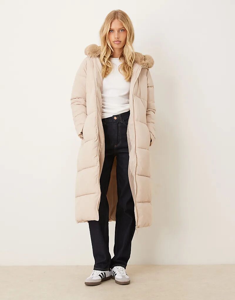 

Утепленная куртка Brave Soul Maxi с разрезным капюшоном кремового цвета