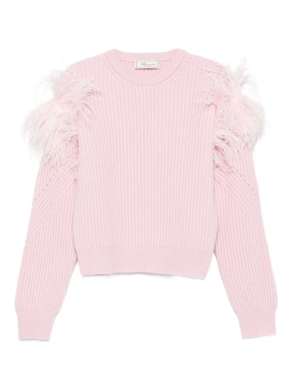 Свитер в рубчик с перьями Blumarine, розовый