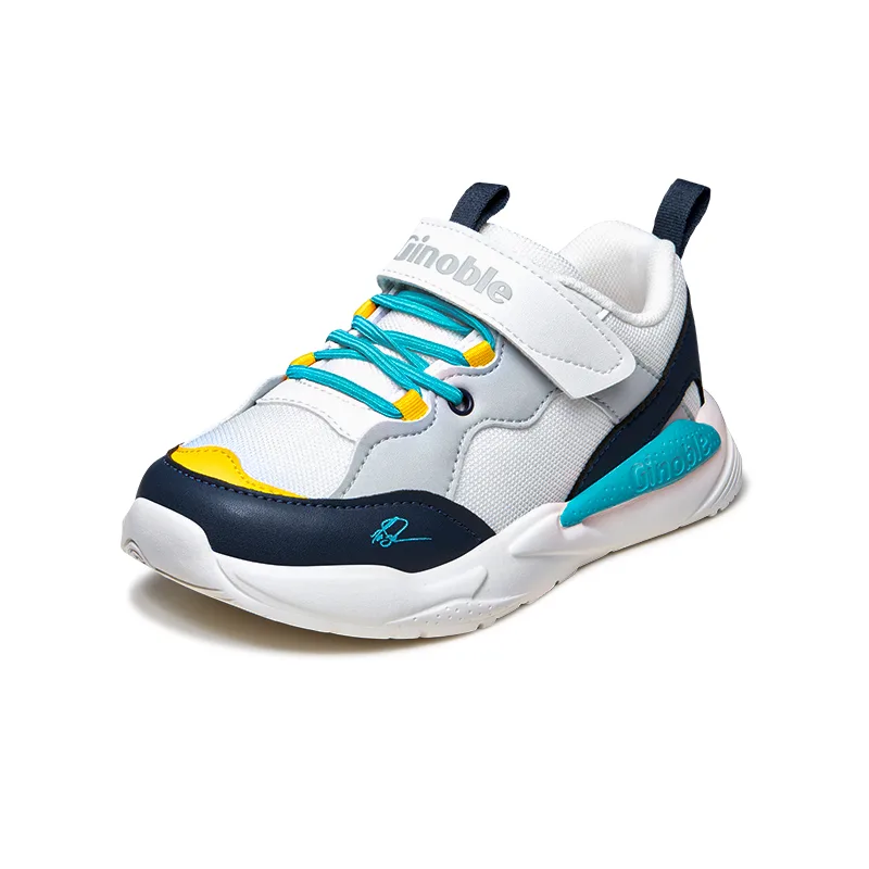 Дышащие детские кроссовки для малышей GINOBLE, White/Navy Blue/Light Grey/Yellow