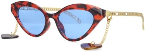 

Солнцезащитные очки 2027 года с подвеской в ​​виде сердца, металлической цепочкой и дужками, модные женские очки с защитой от УФ-излучения UV400, винтажные очки MTZJH, Blue-leopard