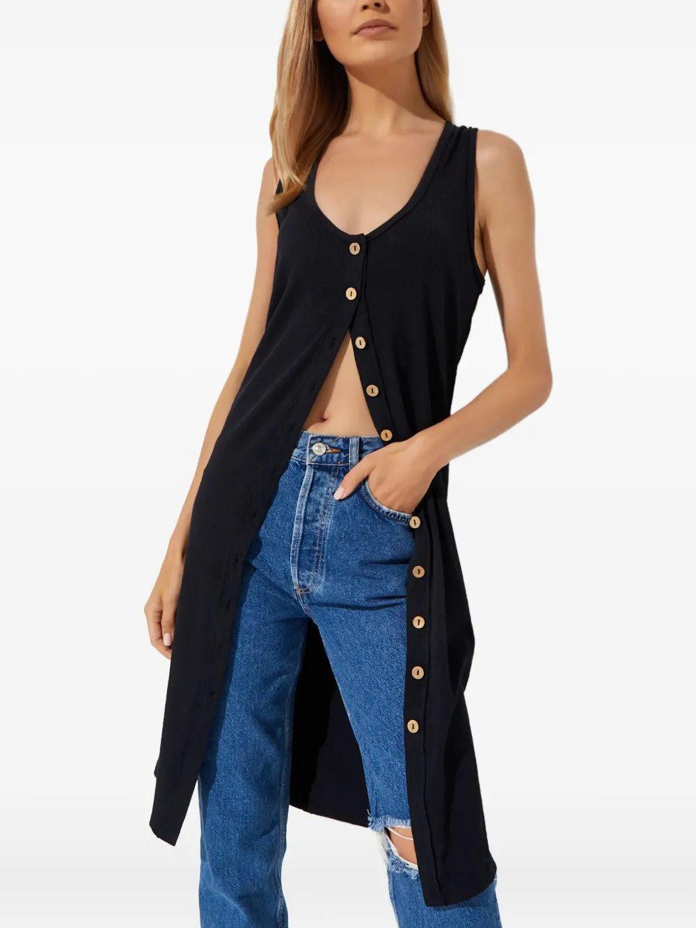 

Мини-платье без рукавов на пуговицах Free People, черный