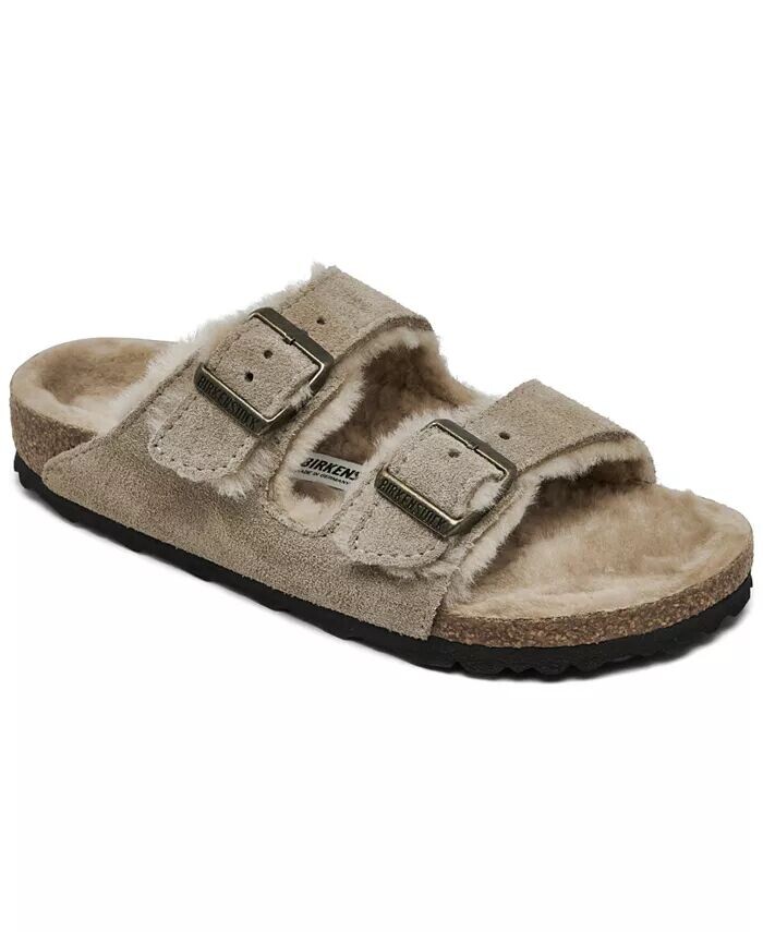 Женские сандалии из замши и кожи Arizona Shearling от Finish Line Birkenstock, коричневый/бежевый