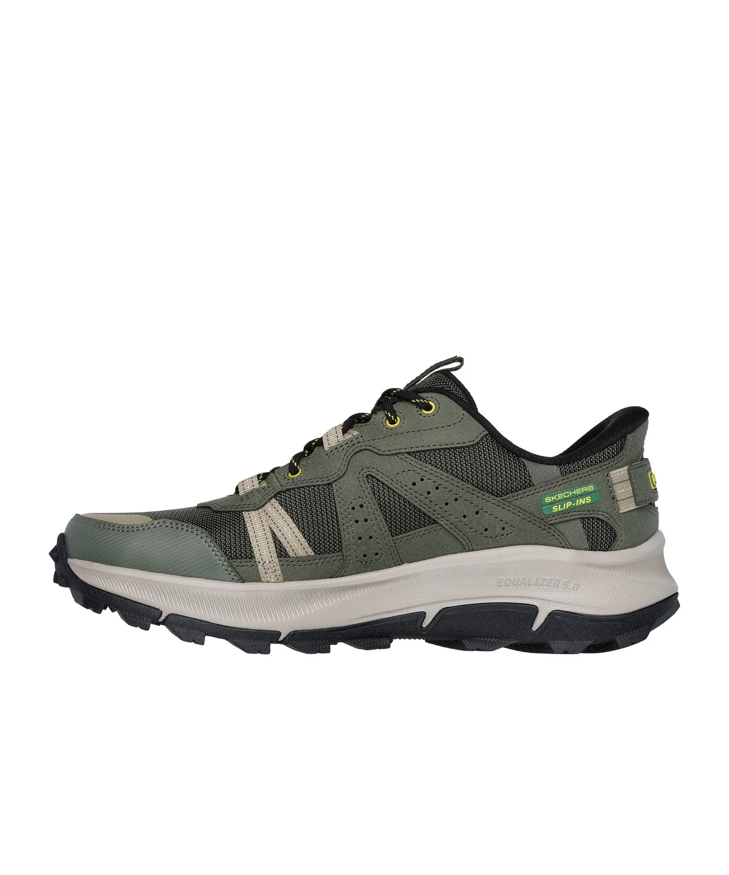 Мужские кроссовки из натуральной кожи и сетки SKECHERS Hands Free Slip-ins EQUALIZER 5.0 TRAIL - HARVESTER зелёные — фото 3