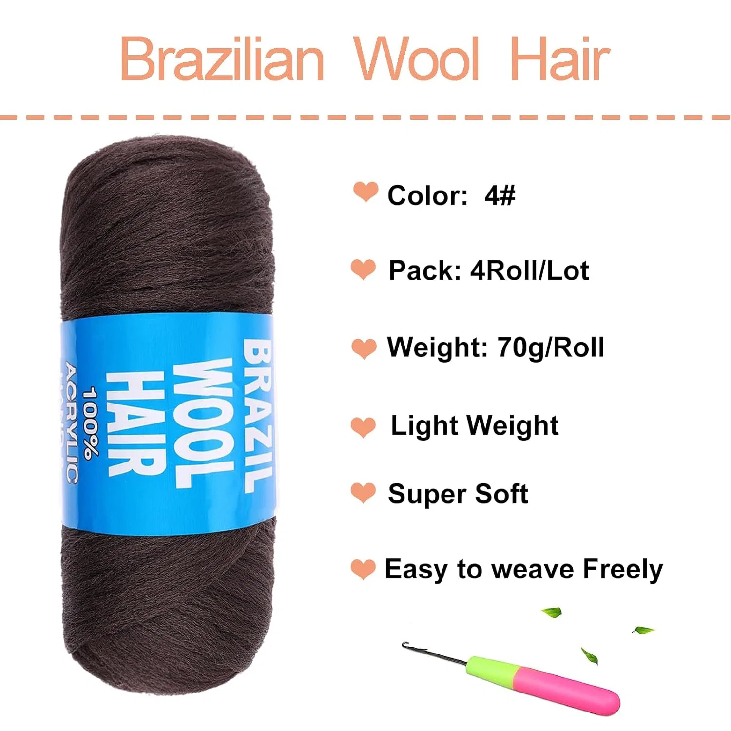 Синтетические волосы для кос «Brazilian Wool» Mscat, 4# — фото 2