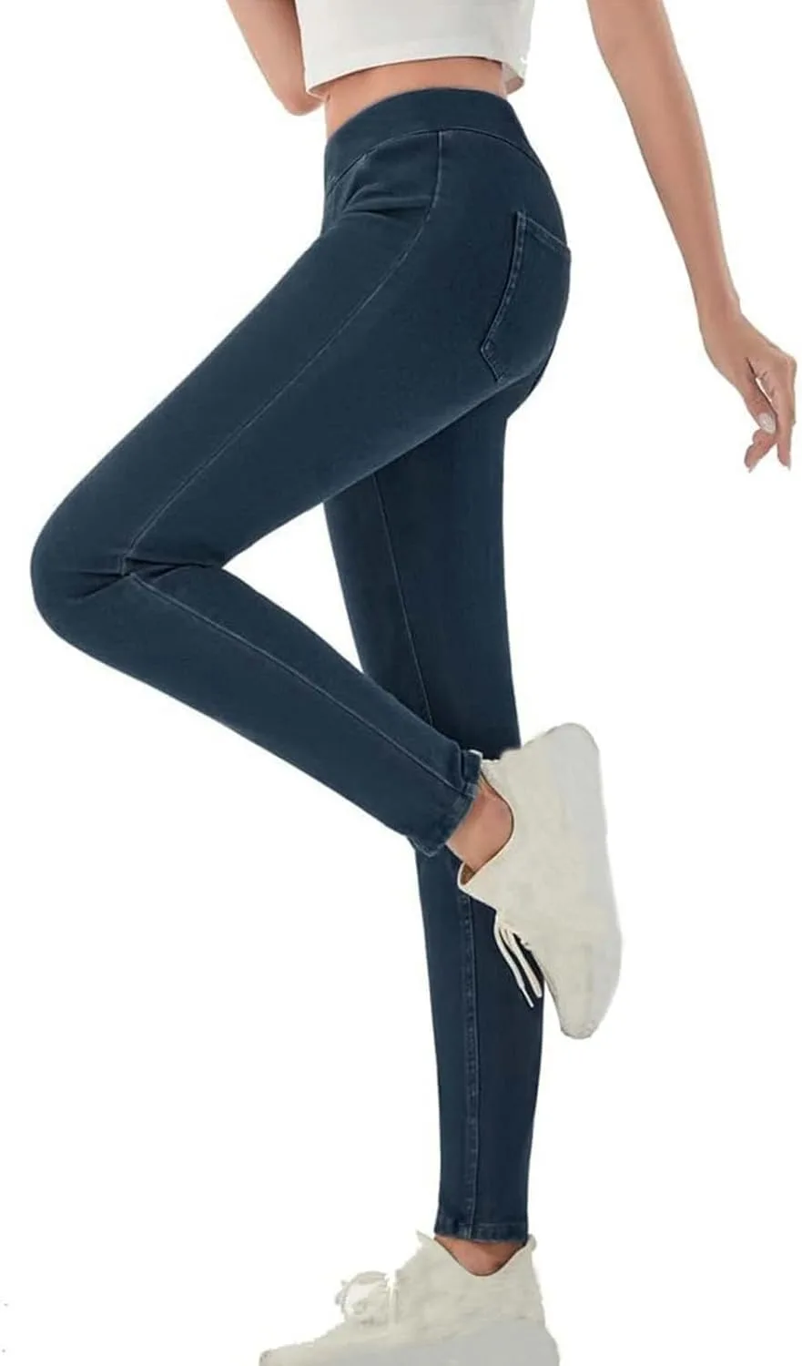 

Женские джинсы-джеггинсы с высокой талией и карманами