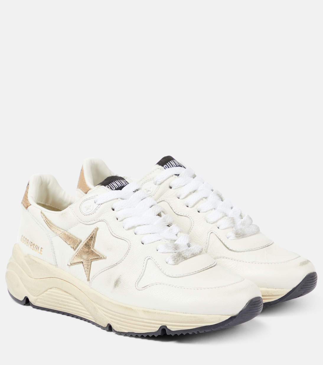 Кожаные кроссовки Running Sole Golden Goose, White/ Gold/ Beige