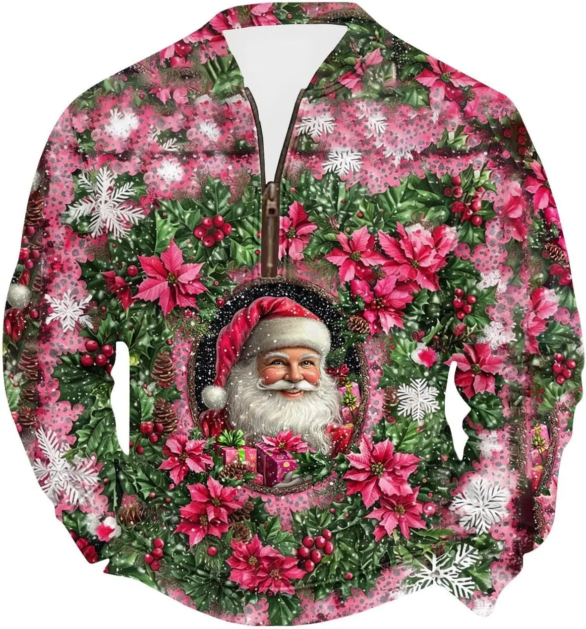 

Рождественская рубашка для мужчин с длинным рукавом и принтом Funny Santa, Quarter Zip Pullover, Big and Tall