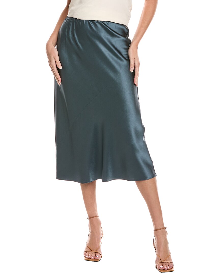 

EILEEN FISHER Petite Склон Шелковый Миди Юбка, зеленый