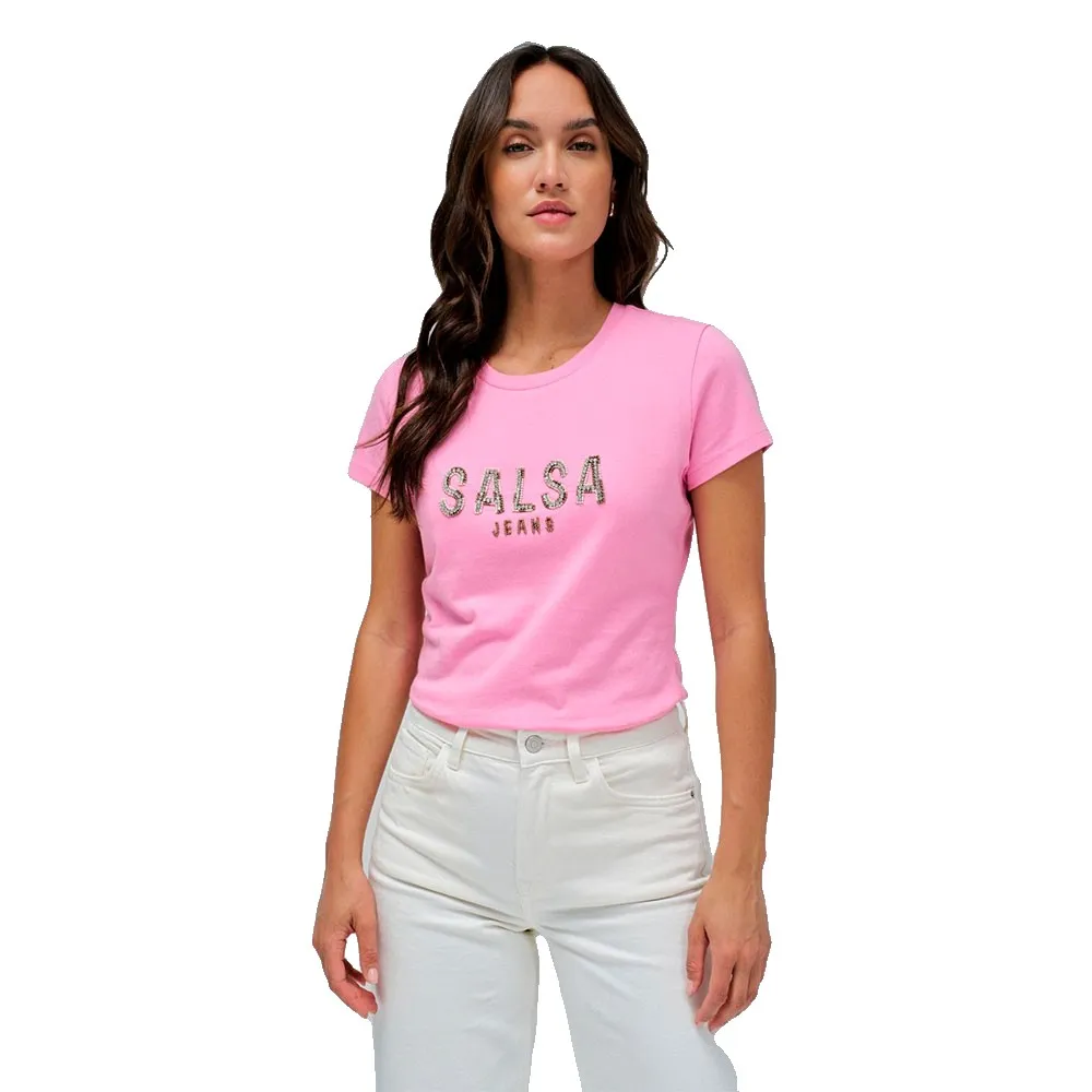 

Футболка Salsa Jeans Branding Crystal And Beads Slim Fit, розовый