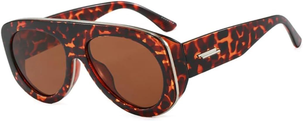 

Популярные модные солнцезащитные очки для женщин, конфетные оттенки, защита от УФ-излучения UV400, ретро-стиль, заклепки. Мужские модные очки большого размера TVTBBVV, Leopard Tea